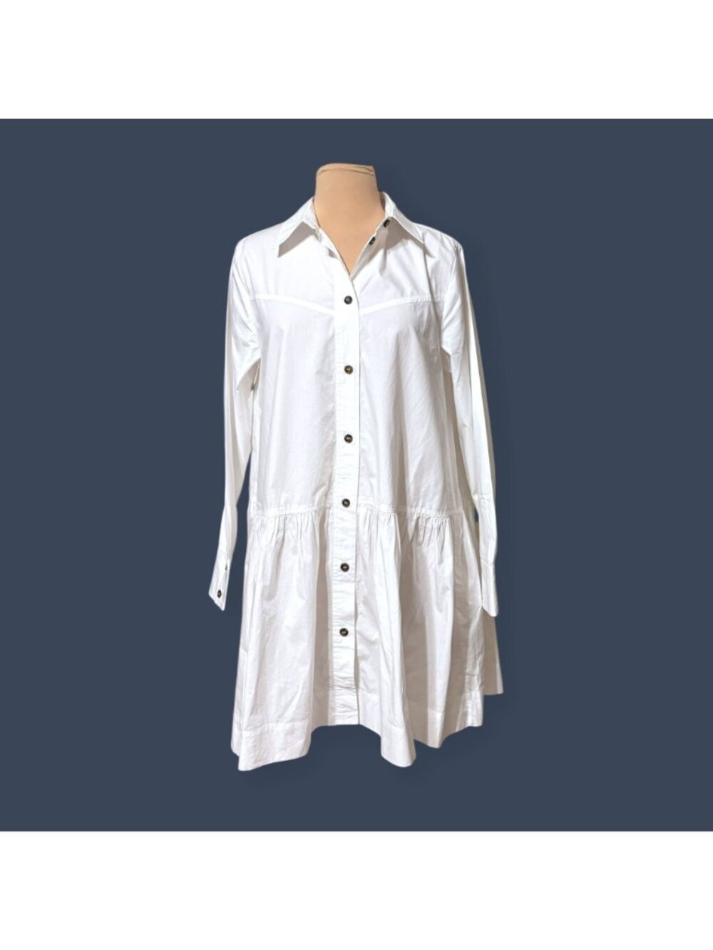 Ganni poplin cotton shirt dress ruffle Hem 36 4 Button Up Classic Office Casual - Picture 2 of 11